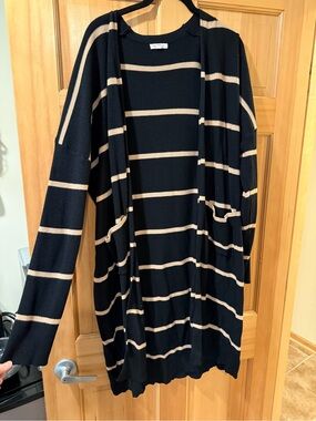 tea n rose Black Sweater with Cream Stripe